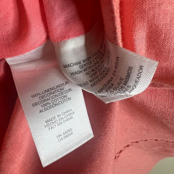 Jones New York Linen Wrap Dress 16 Womens Plus Coral Knee Length Collared A-Line - Picture 7 of 9